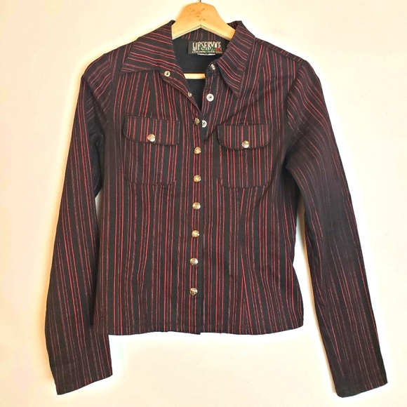 Lip Service Jackets & Blazers - Lip Service Shacket Black Pinstripes Snaps Pockets Small